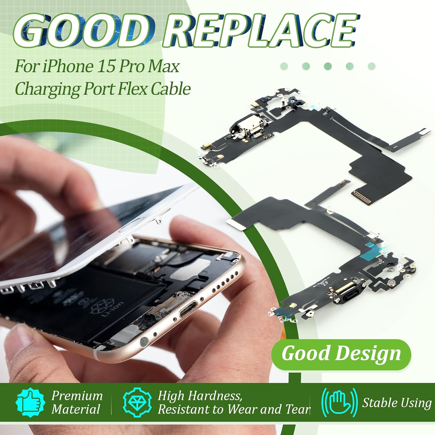 Dock Connector for iPhone 15 Pro MAX Charging Port Flex Cable Replacement for iPhone 15 Pro Max USB Charger Dock Board Connector with Tools(Black)