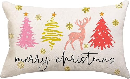 Fundas de almohada de árbol de Navidad de 12 x 20 pulgadas, decoraciones de Navidad, fundas de almohada de Feliz Navidad, fundas de cojín de