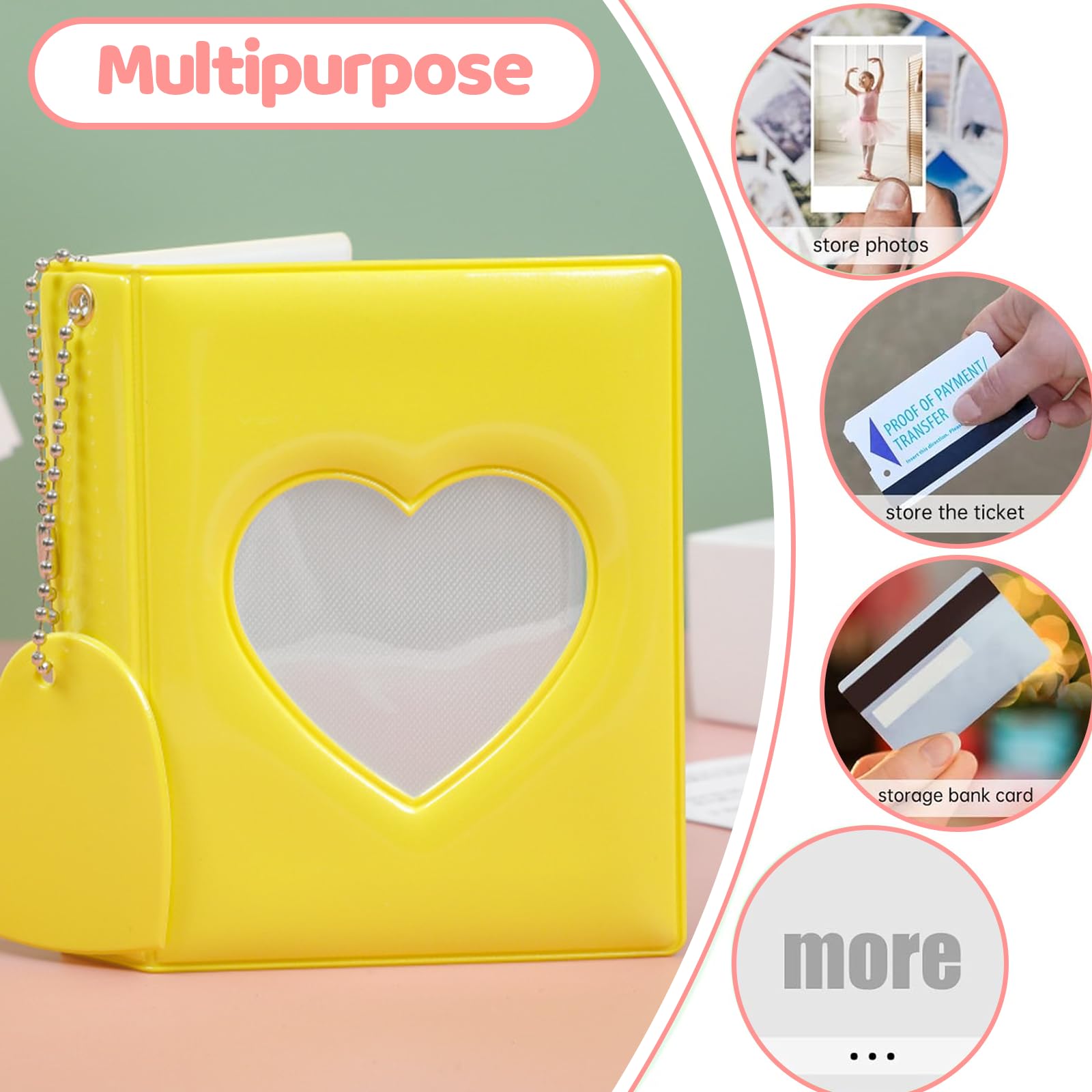 2 Pezzi Mini Album Fotografico per Foto 3 Pollic Photocard Binder Tasche Raccoglitore Porta Carte Fotografiche a Forma di Cuore per Archiviare Foto, Carte D'Identità, Carte(Rosa, Giallo)