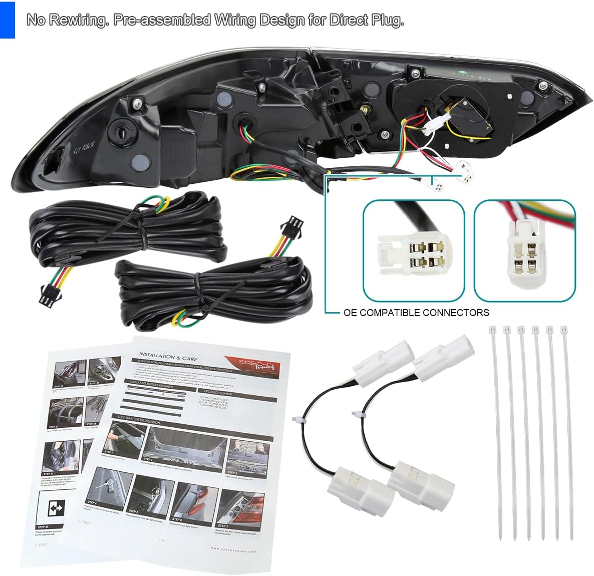 SPEC-D TUNING Black Sequential Tail Lights w/LED Turn Signal and Startup Animation Compatible with 2018-2022 Toyota Camry, Left + Right Pair Assembly