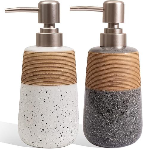 Miniatura 11 de Juego de dispensador de jabón para manos y platos, dispensador de jabón de cerámica estilo granja para fregadero de cocina, dispensador de líquido