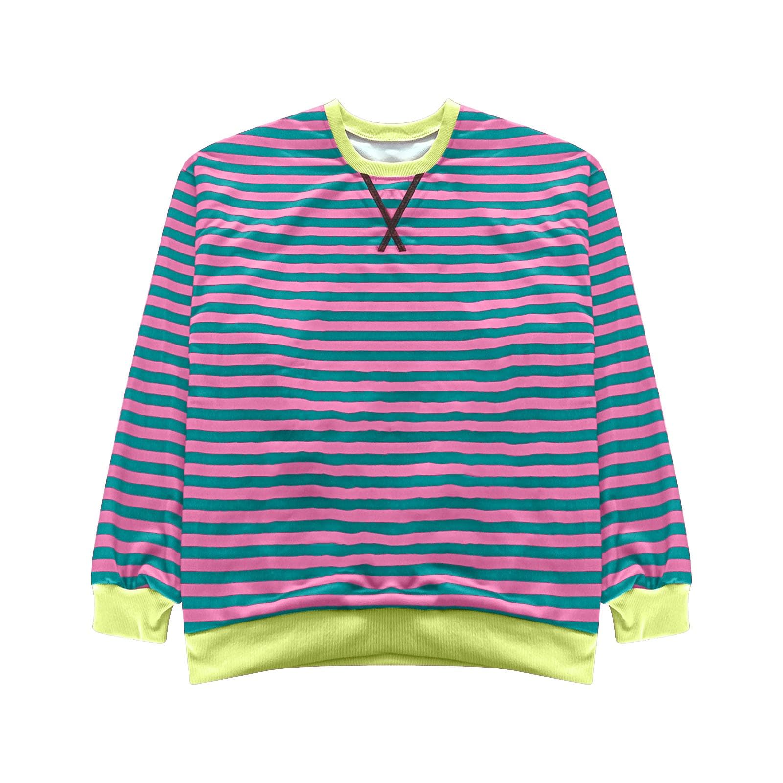 HUIFUAO Bluza damska w paski, kolorowa, pulower, casualowa, z okrągłym dekoltem, długim rękawem, oversize’owa