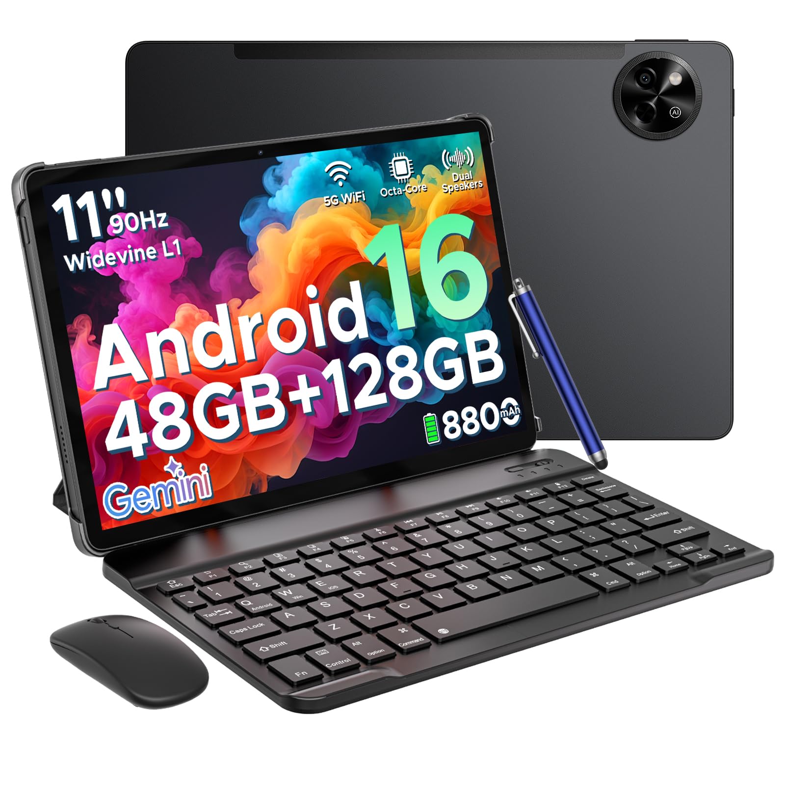 POPUX P11 Tablet Android 16, Tablet 11 Pulgadas con 48GB RAM+128GB ROM/TF 2TB, T7250 Tablets Android con 90Hz Display, 8800mAh, 13MP+5MP, Gemini AI, Widevine L1, 5G WiFi, Teclado, Lapiz, Negro - 2