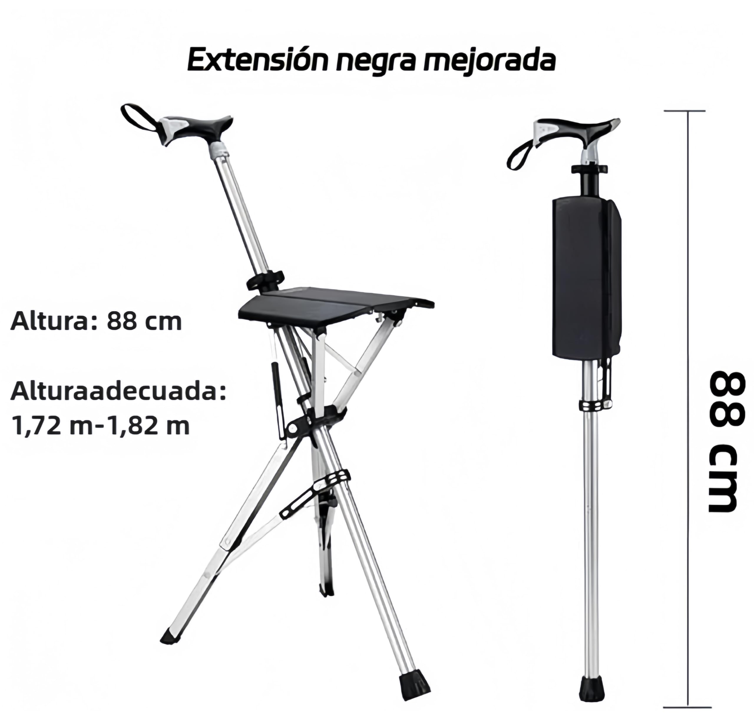 Bastone da Passeggio con Sedile, Aiuto Stampella con treppiede per Disabili Anziani, Sedile Pieghevole Canna, Lega di Alluminio, Caricamento Statico 100Kg