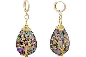 Mauve Purple Tone Colorful Abalone Shell Drop Dangle Earrings for Women with...