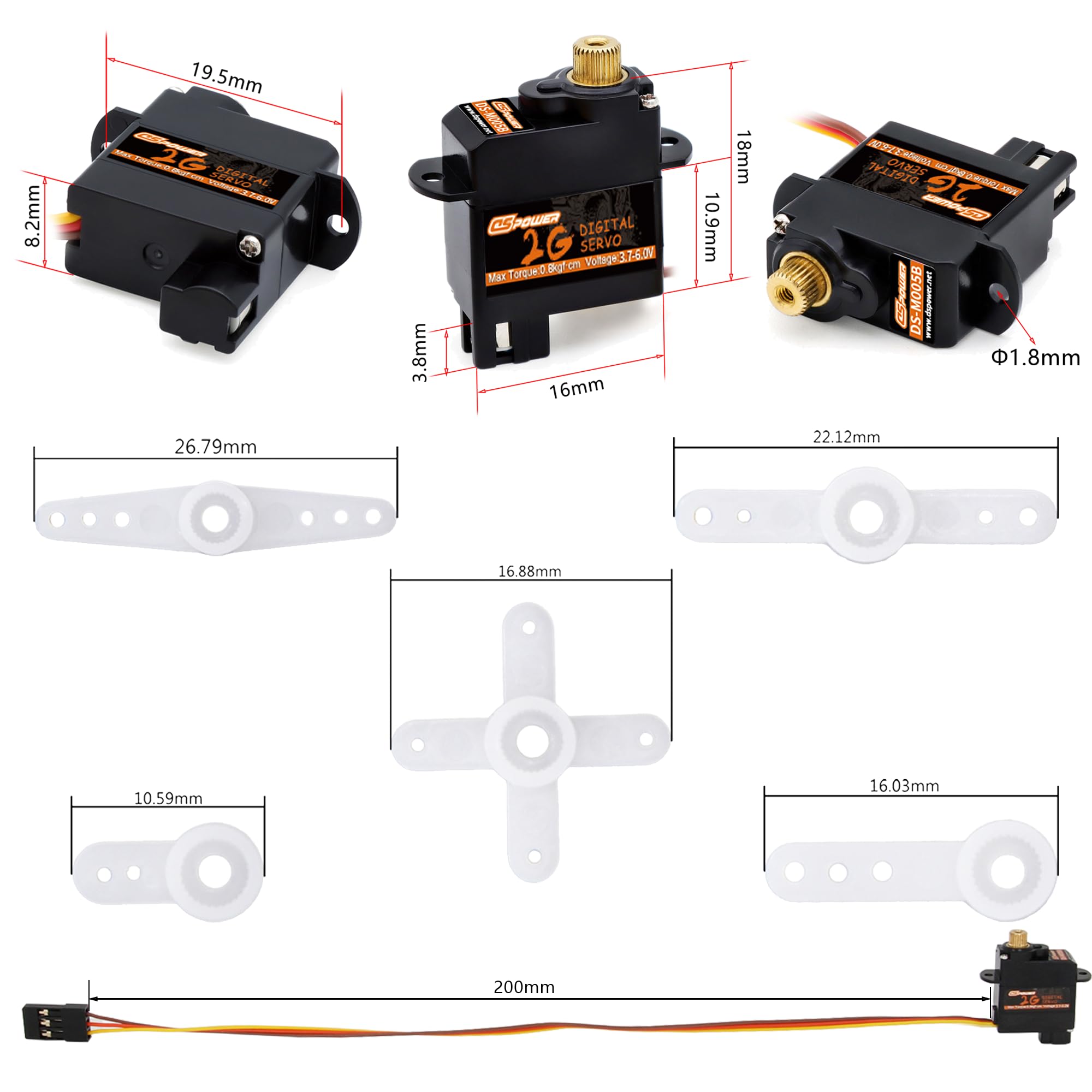 2PCS 2G Micro Servo, mini servomotore digitale ingranaggio in metallo per modellini di aeroplani giocattolo ad ala fissa elicottero barca aereo robot (JR2.54)
