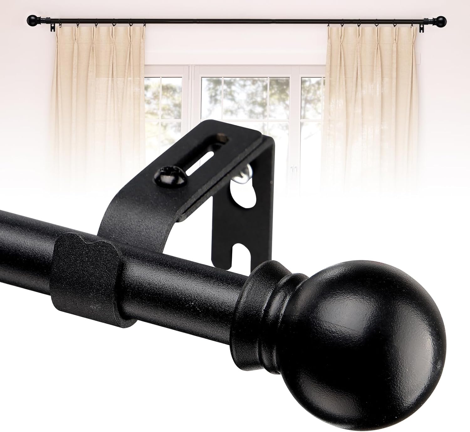 Curtain Rods, Black Curtain Rod for Windows 28 to 48 inch