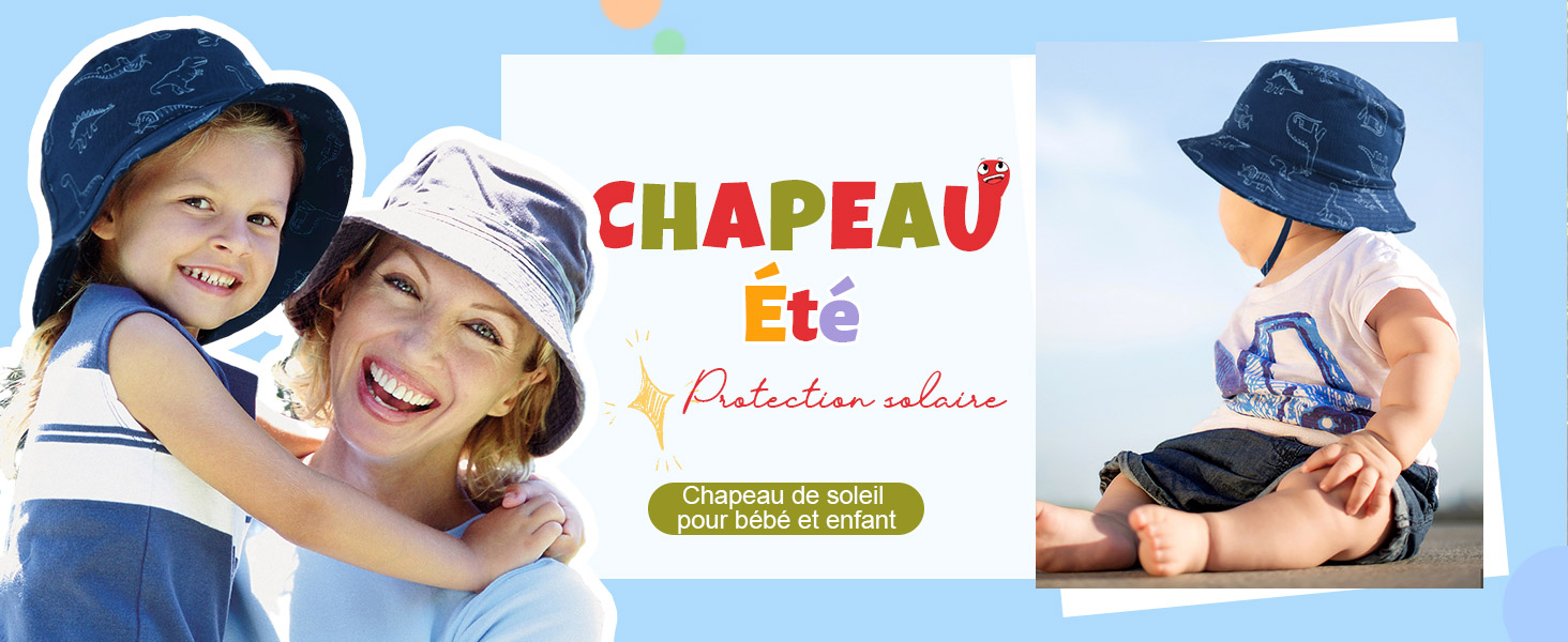 Chapeau Soleil Bébé TOMEEK UPF 50+ - Large Bord Avec Mentonnière - 100% Coton Pliable