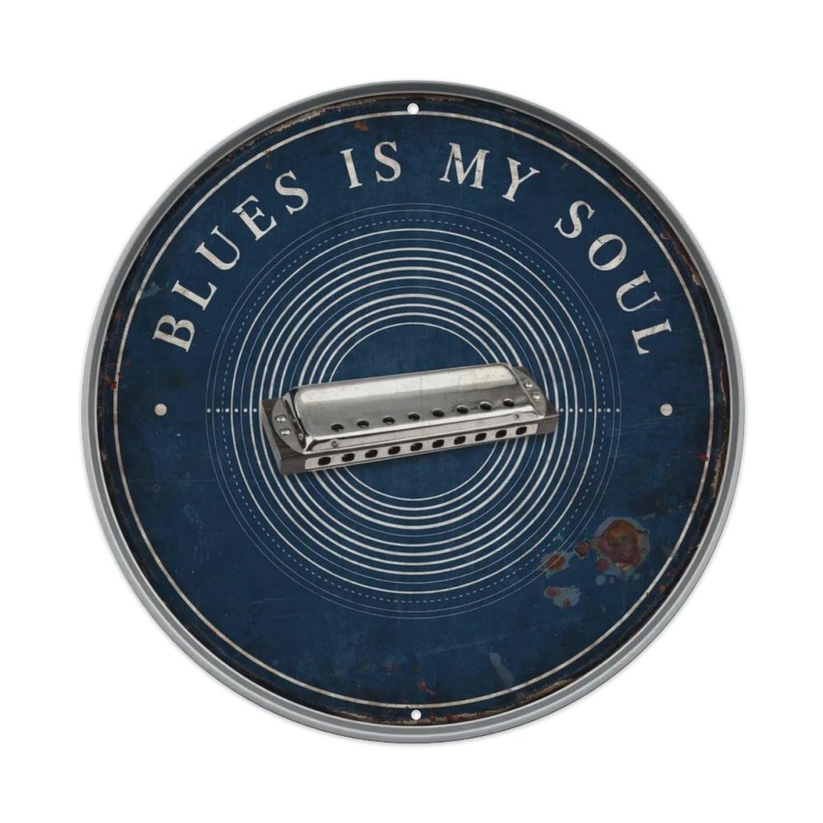 Blues Harmonica Vintage Round Metal Tin Sign Plaque