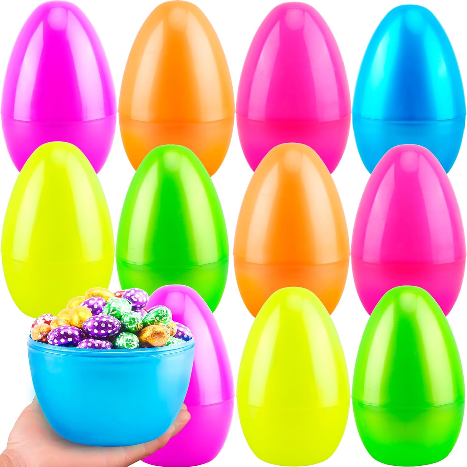 12 Pack 8 Inch Jumbo Easter Eggs Large Empty Colorful Fillable Easter Egg Gaint Plastic Egg for Easter Theme Party Favors Classroom Prize, 6 Colors