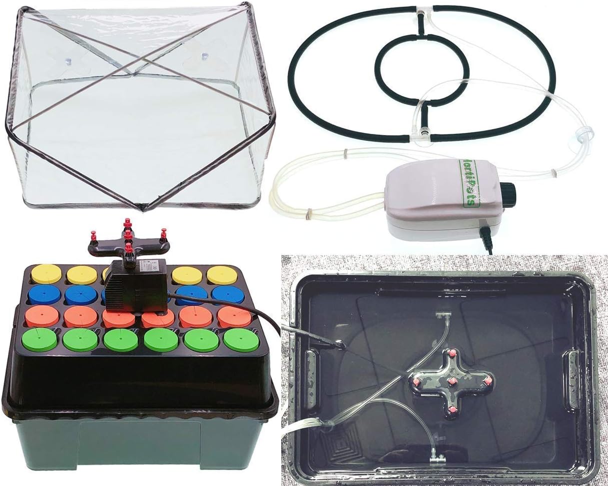 HORTIPOTS Aeroponic Clone Machine 24 site with Oxygen Add-up Air Diffusing Bubbler Kit and Extra 2 inch Neoprene Clone Collars Pack of 72