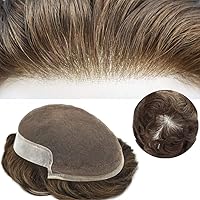 Vista 46 de Tupé de encaje suizo para hombres, piezas de cabello humano real, encaje frontal, sistema de reemplazo de cabello tipo tupé, nudo blanqueado, línea