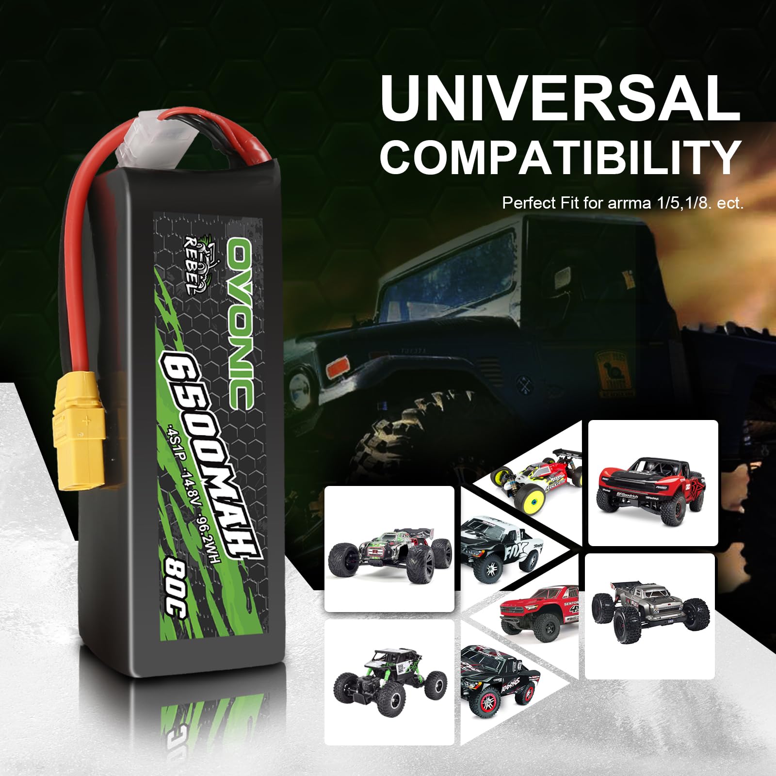OVONIC 4S Lipo Akku 6500mAh 80C 14.8V mit XT90 Stecker für RC Auto RC Truggy Buggy RC Hobby（2PCS）