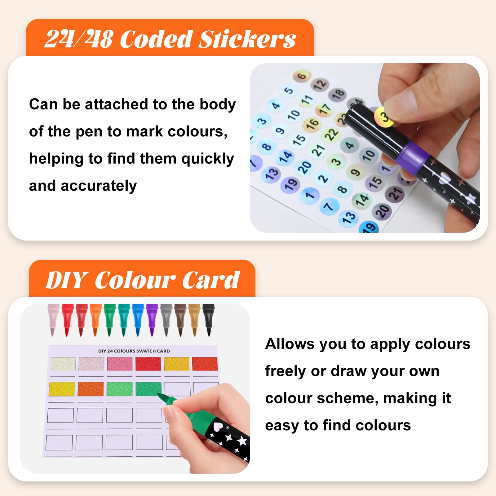 Funnasting 48 Colors Glitter Pens, 24 Pack Dual Tip Glitter Brush Markers Pens - Image 4