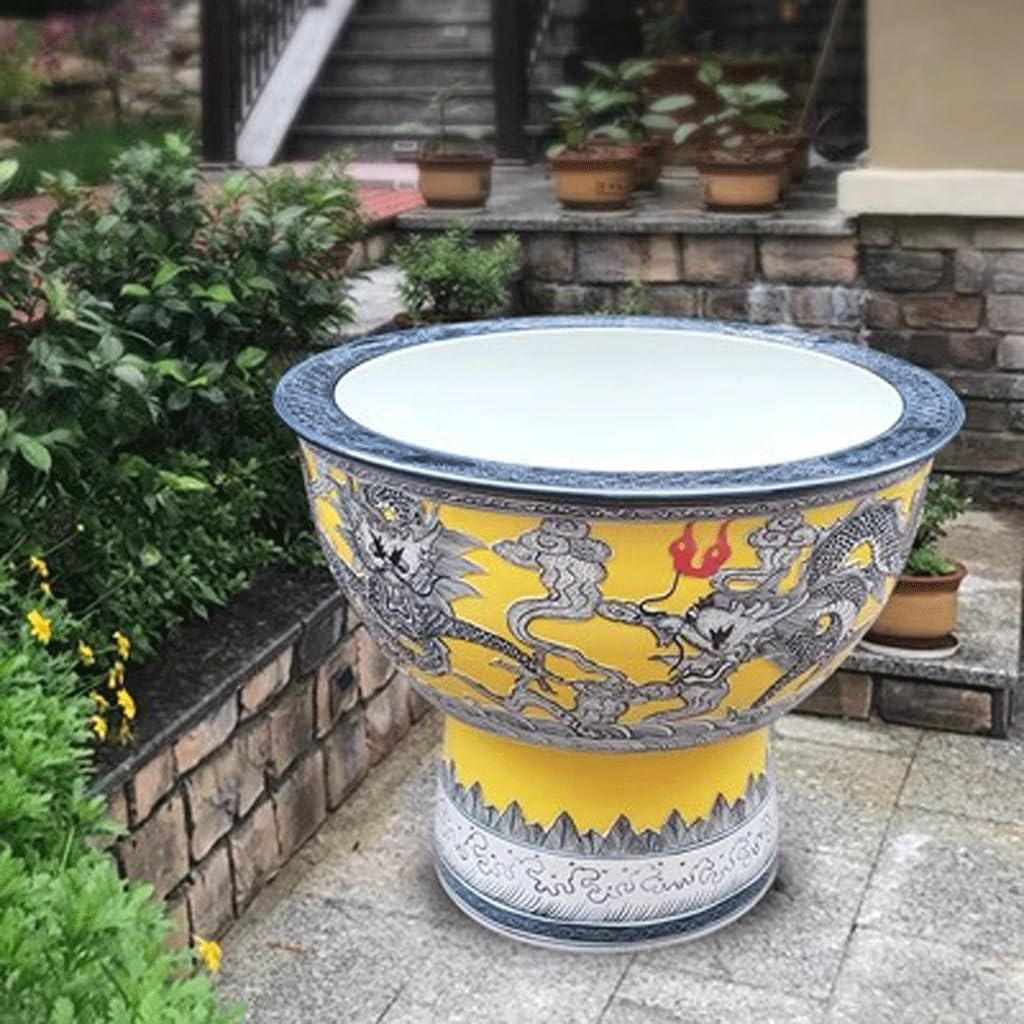 Small Fish Tank Ceramic Carving Dragon Pattern Fish Tank Floor-Standing Column Fish Tank Home Painting and Calligraphy Tank Fish Tank Kit