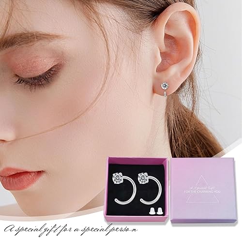 Miniatura 7 de Small Huggie Half Hoop Earrings CZ Tiny Cartilage Hypoallergenic Stud Earrings for Women Teen Girls (blue)