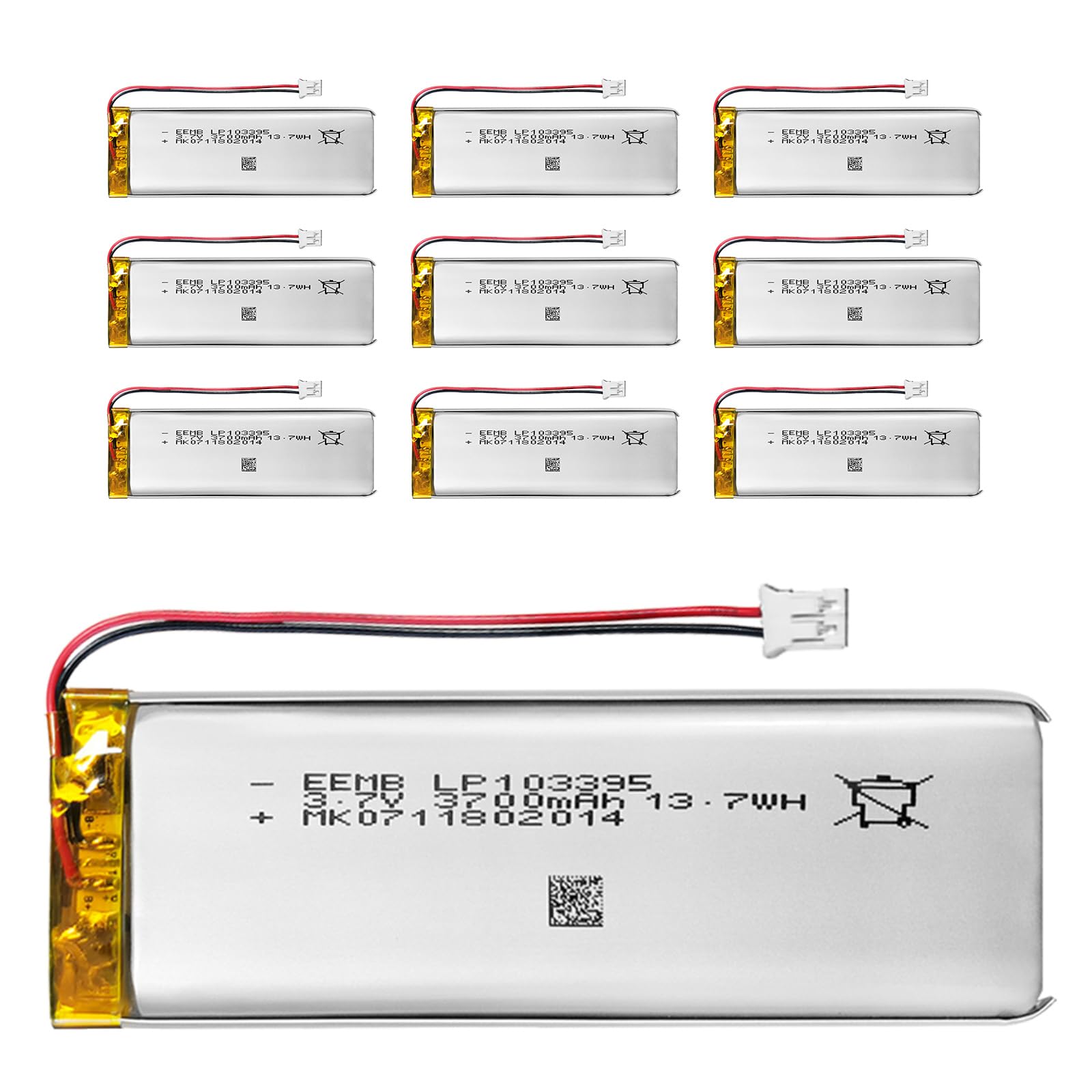 10X EEMB 3.7V 3700mAh Lipo Batteria 103395 Batteria ricaricabile ai polimeri di litio con connettore JST-Fai una polarità sicura del dispositivo corrispondente con la batteria prima dell'acquisto !!!