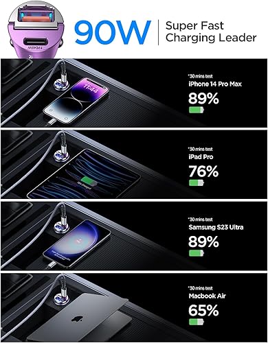 Miniatura 7 de MRGLAS Cargador de coche USB C de 90 W, carga rápida, PD45W+QC3.0, puerto dual, encendedor de cigarrillos, cargador USB C, adaptador para iPhone 16