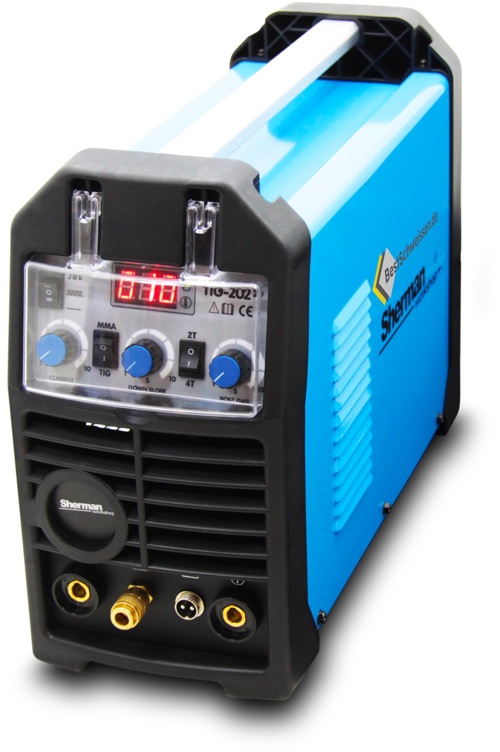 Sherman TIG 202P DC TIG Poste à souder 200 A IGBT Puls Kit avec bouteille de gaz Argon, casque de soudage automatique, gants de soudage, réducteur de pression, aimant de soudage