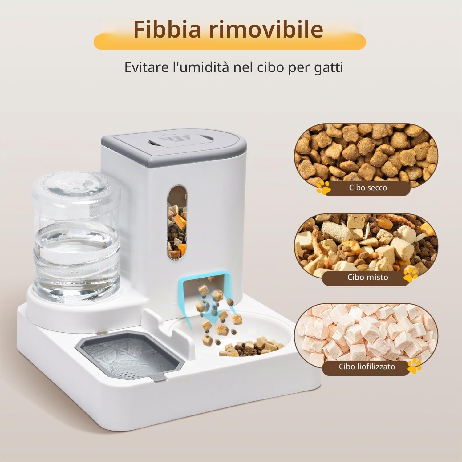 Nobleza Distributore Automatico e Distributore d'acqua per Gatti, Mangiatoia per Gatti a Gravità 2 in 1, 2,2L Dispenser Cibo Gatto e 1L Fontana d’Acqua, Dispenser Cibo Gatti Cani (Grigio)