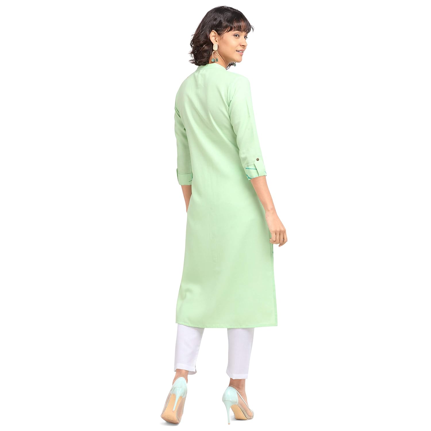 NAINVISH Women's Cotton Blend Straight Printed Kurti with Pant (SD098-S_Green) 3 71wZ9KSffQL. SL1500