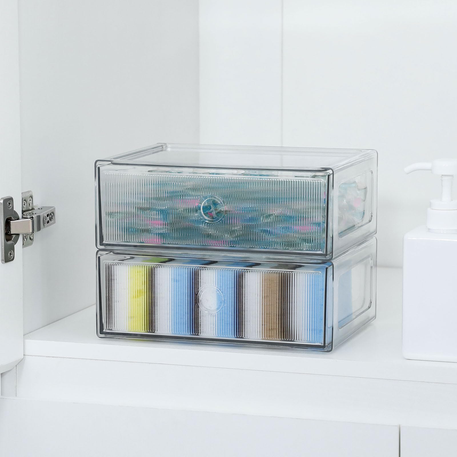 Organizzatori trasparenti per cassetti da scrivania, 4 cassetti, in plastica | Organizer da scrivania impilabile e accessori, per pennarelli, matite, cancelleria, per casa, ufficio, bagno, cucina