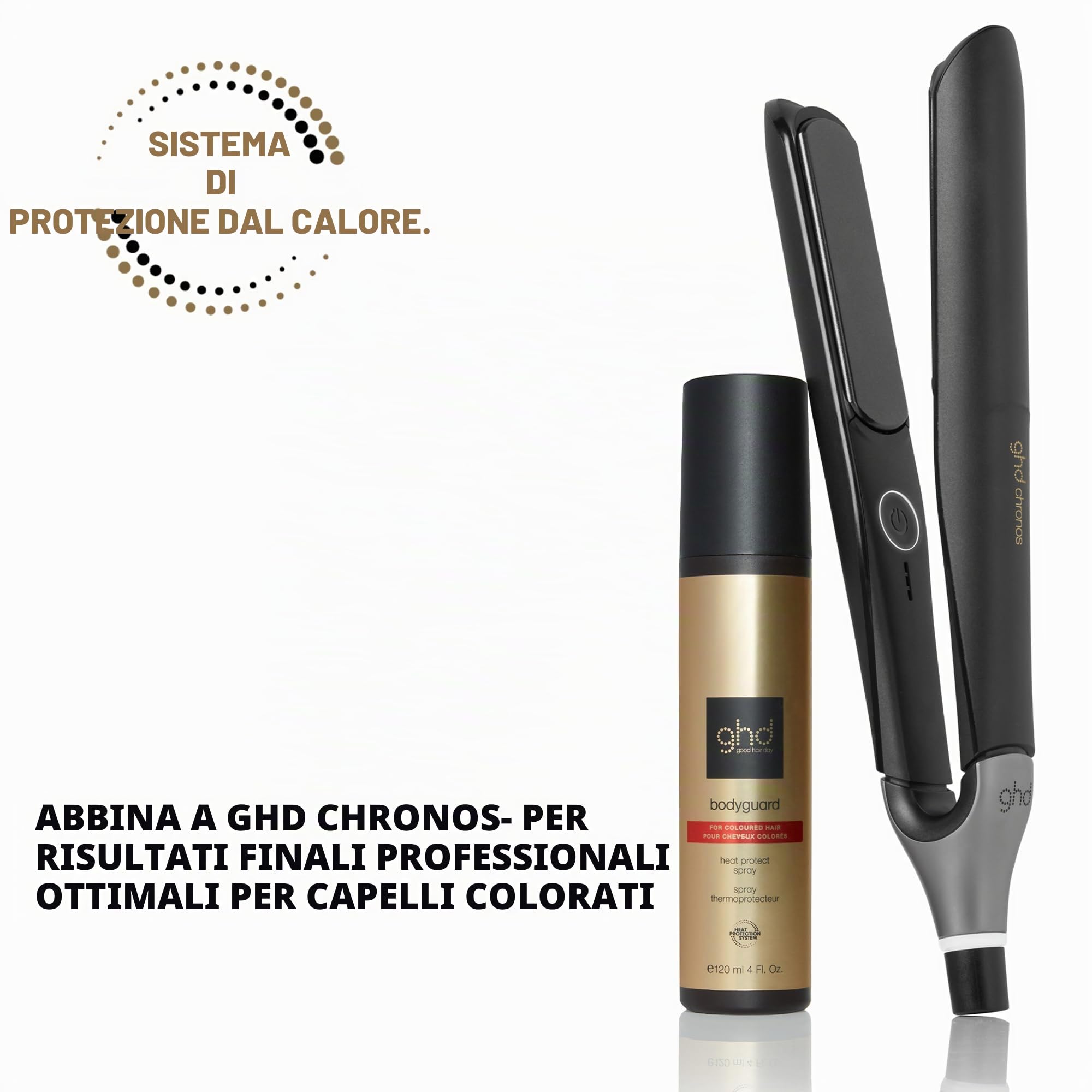 ghd Bodyguard Spray Protettivo per il Calore – Protezione Invisibile e Leggera, Protegge dai Danni da Calore, Protezione UV, Non Appiccicoso e Condizionante – Per Capelli Colorati – 120ml