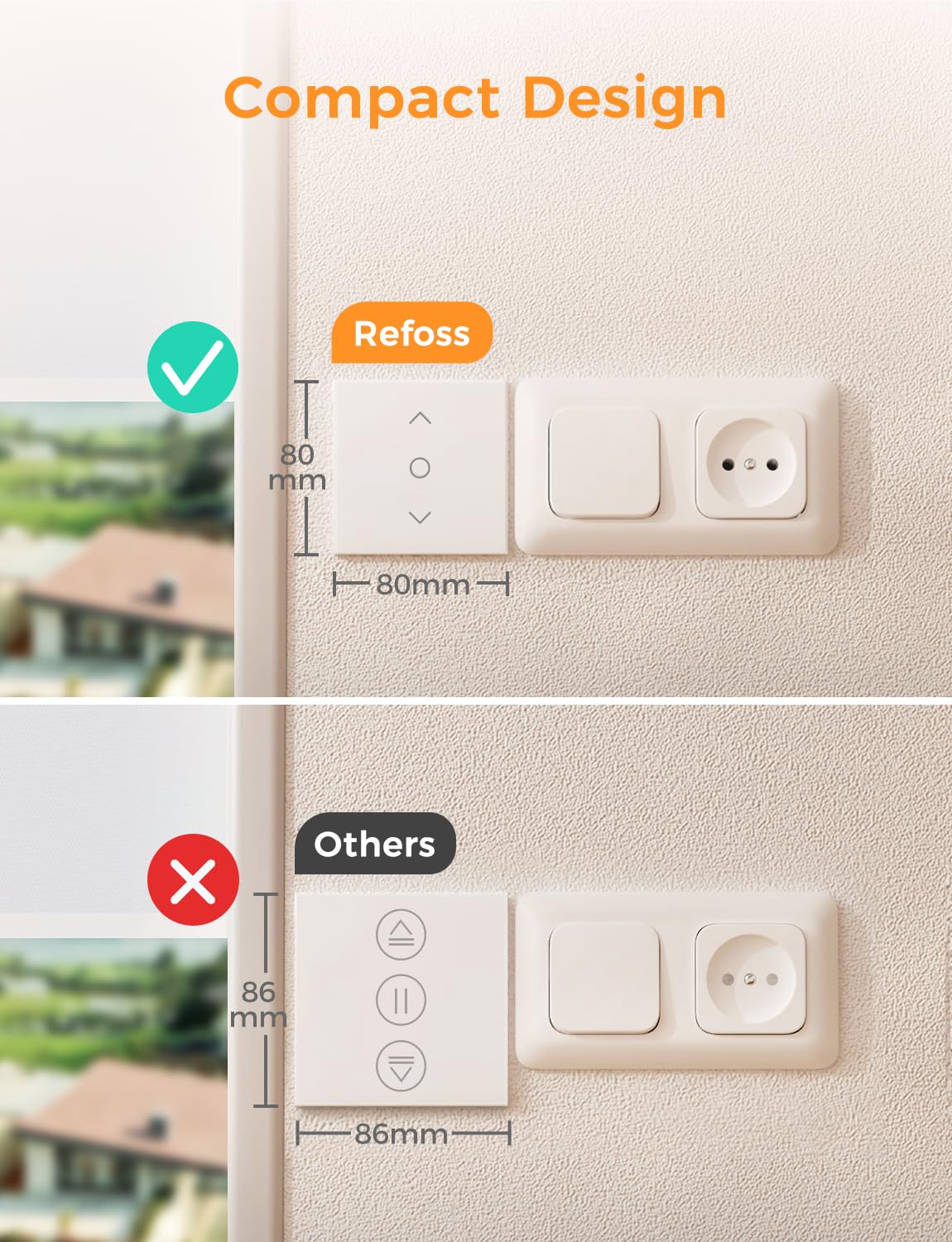 Refoss Interruptor de Persianas WiFi con Apple HomeKit, Interruptor de Cortina Táctil Inteligente con Control Porcentual y Temporizador, LED Controlable, Compatible con Siri, Alexa, Google, 2 Piezas