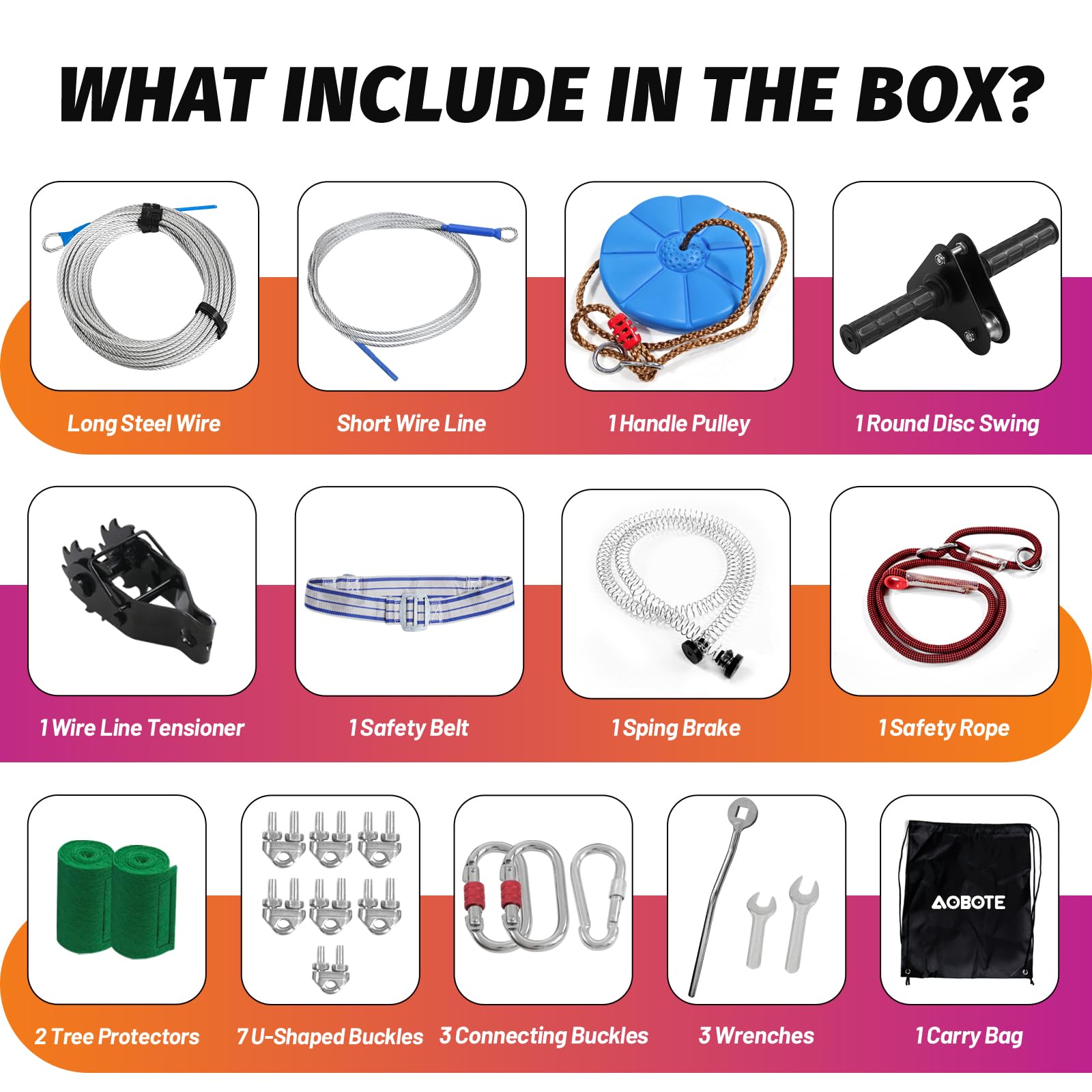 AOBOTE Kit de tirolesa para niños y adultos, tirolesa de hasta 400 libras, retractores especiales y asientos de disco, kit de tirolesa para patio trasero, entretenimiento en el parque infantil (120