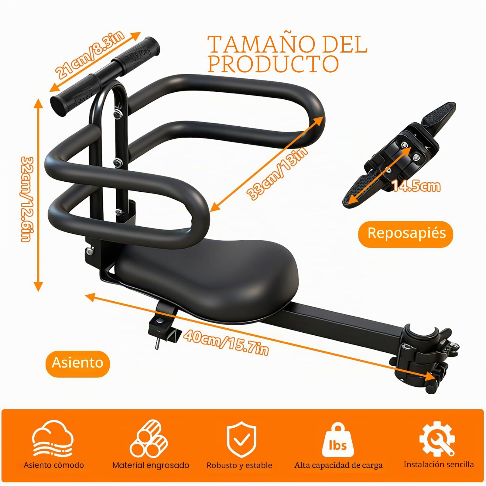 auvstar Asientos de Bicicleta Montados Delanteros para niños,Asiento Infantil para Bicicleta de Montaña,Liberación Rápida Infantil Delantero Plegable,Apto para niños de 1 a 6 años