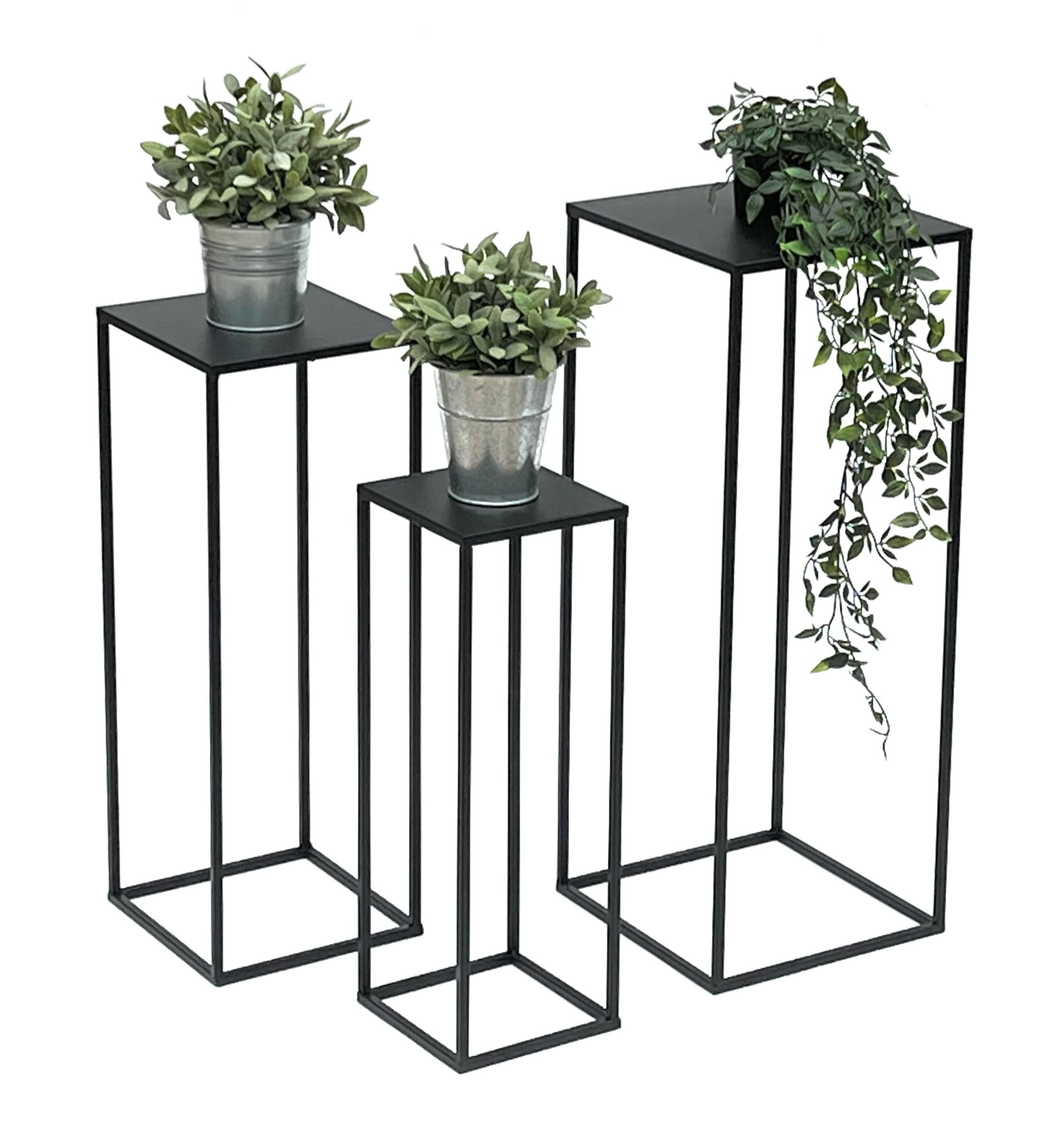 DanDiBo Blumenhocker Metall Schwarz Eckig Blumenständer Beistelltisch 96315 3er Set Blumensäule Modern Pflanzenständer Pflanzenhocker