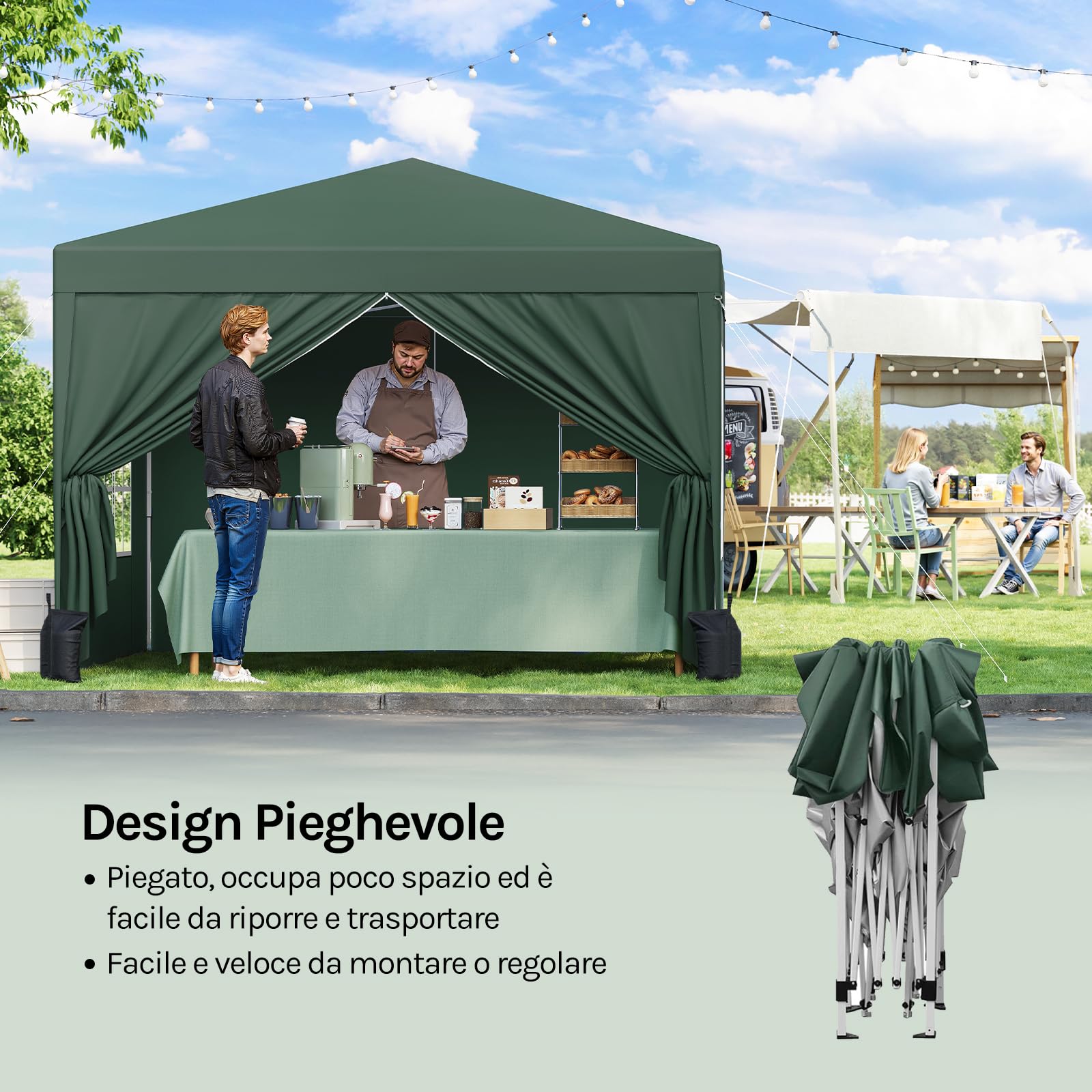WOLTU Gazebo da Giardino Tendone 3x3m Pop up con sacchi di sabbia Verde | UPF 50+ UV, impermeabile, altezza regolabile, stabile, con borsa trasporto, Giardino