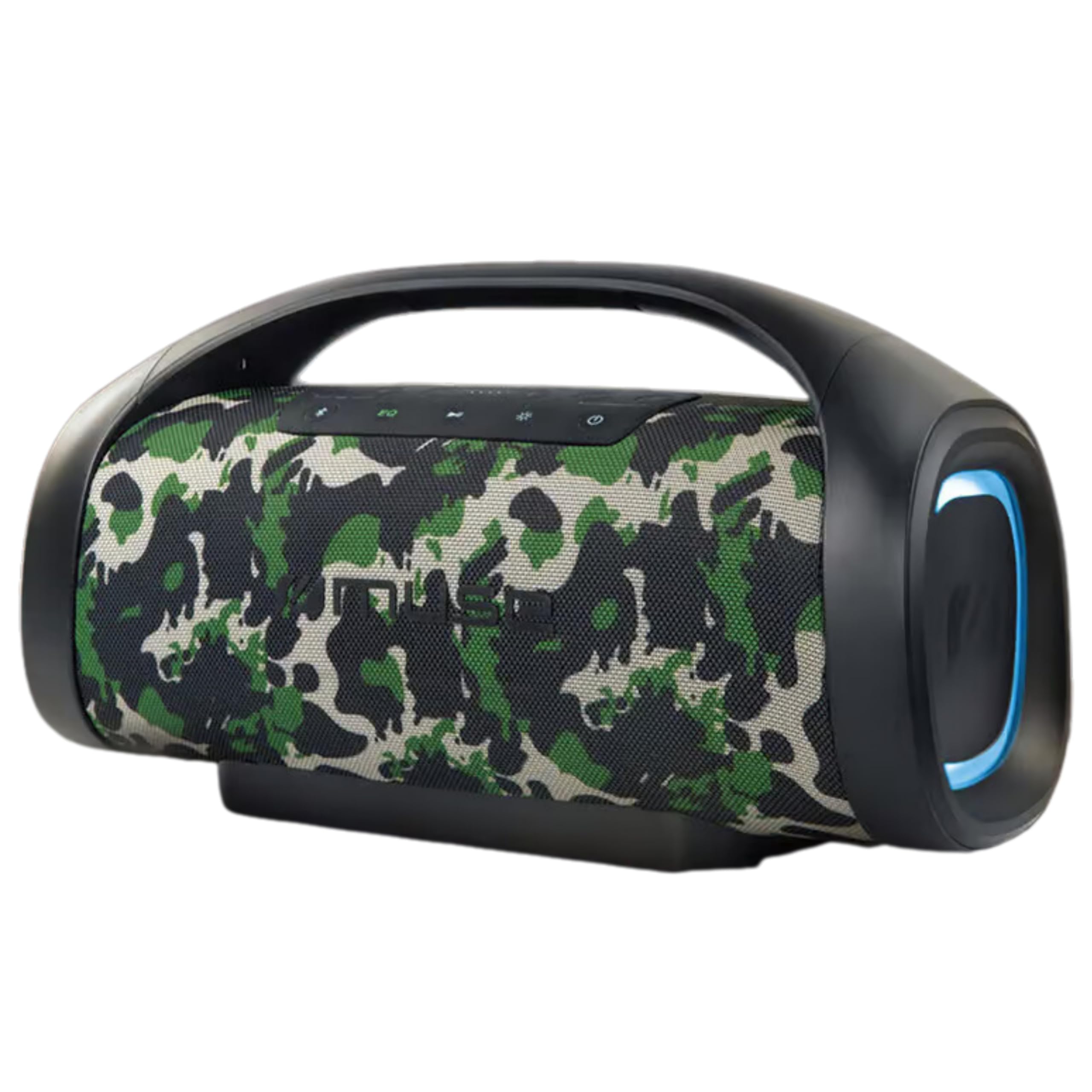 Muse M 980 AC. Odporny na zachlapanie głośnik Bluetooth z wbudowanym światłem, moc 300 W, możliwość pary stereo. Koncektor ładowania USB-C, port USB do ładowania i zbicia.