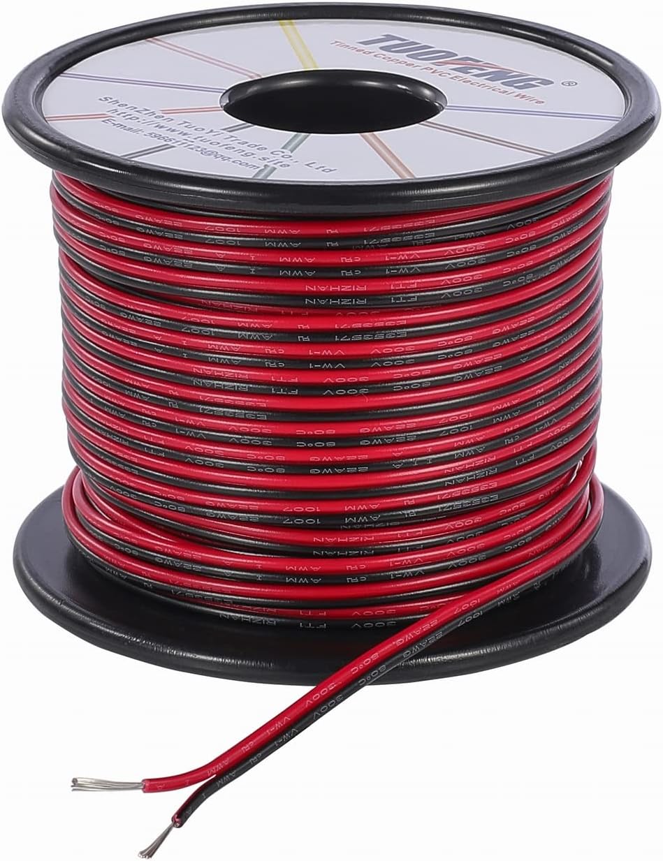 TUOFENG 22 Gauge PVC Electrical Wire 0.32mm²30 Meter Reel 2 Pin Extension Cable 12V/24V DC Cable Wire for Single LED Strip Light