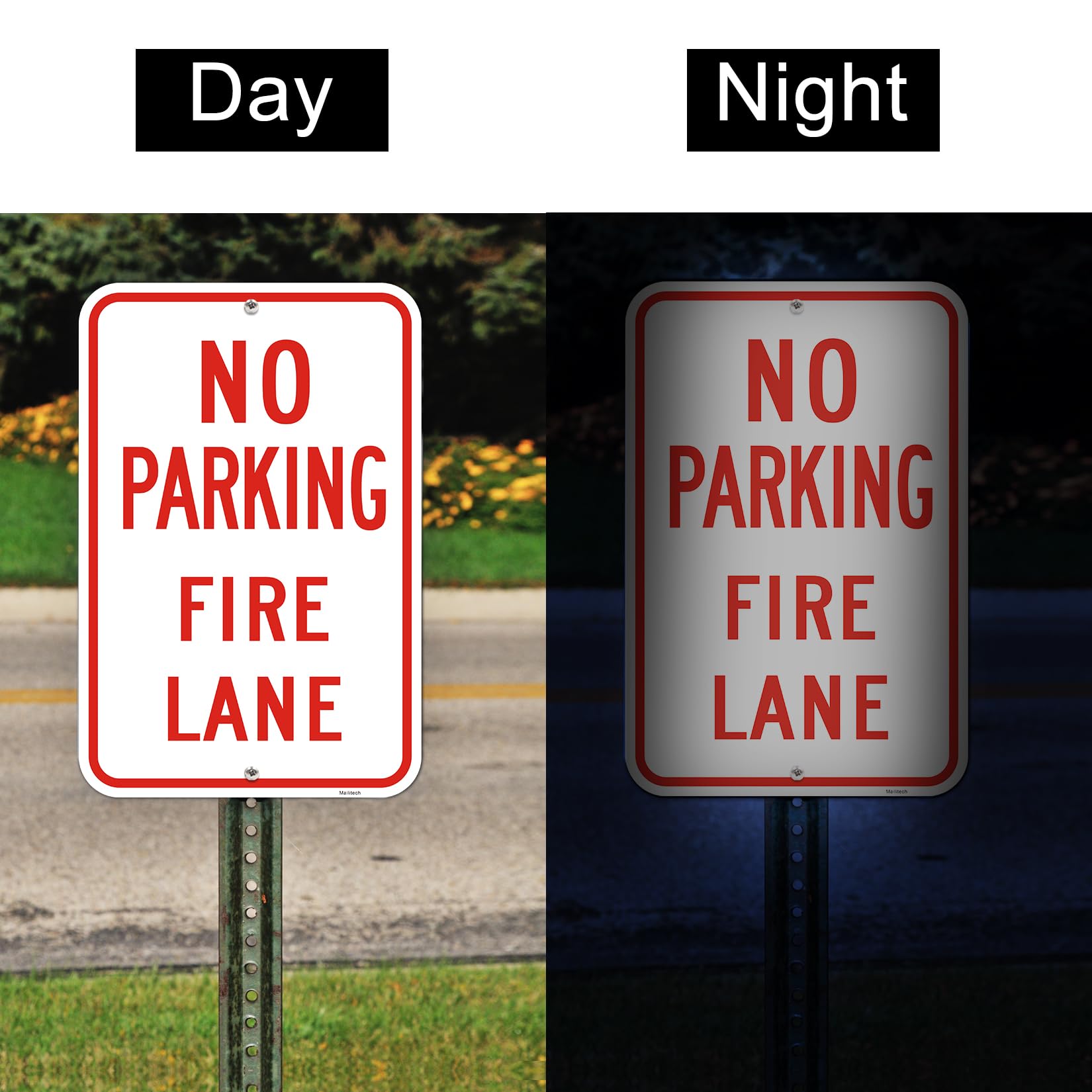 Letrero grande (4 unidades) con texto en inglés "No Parking", letrero de carril de fuego, 30,5 x 45,7 cm, aluminio reflectante de grado de ingeniero, resistente a la decoloración, 2 agujeros