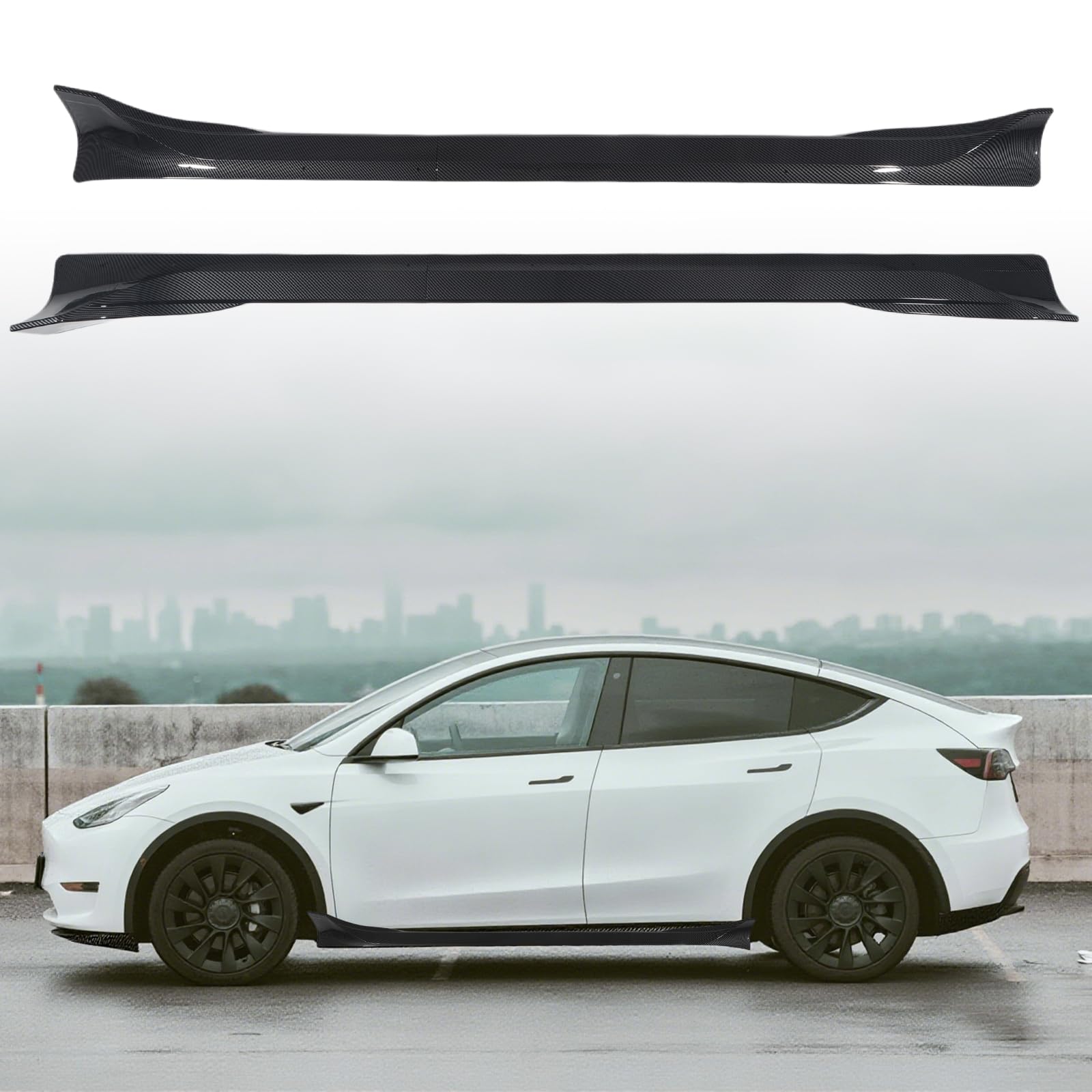 Side Skirts Extensions Fit for Tesla Model Y 2020 2021 2022 2023 2024 Carbon Fiber Look 4PCS Add-On Side Skirt Kit