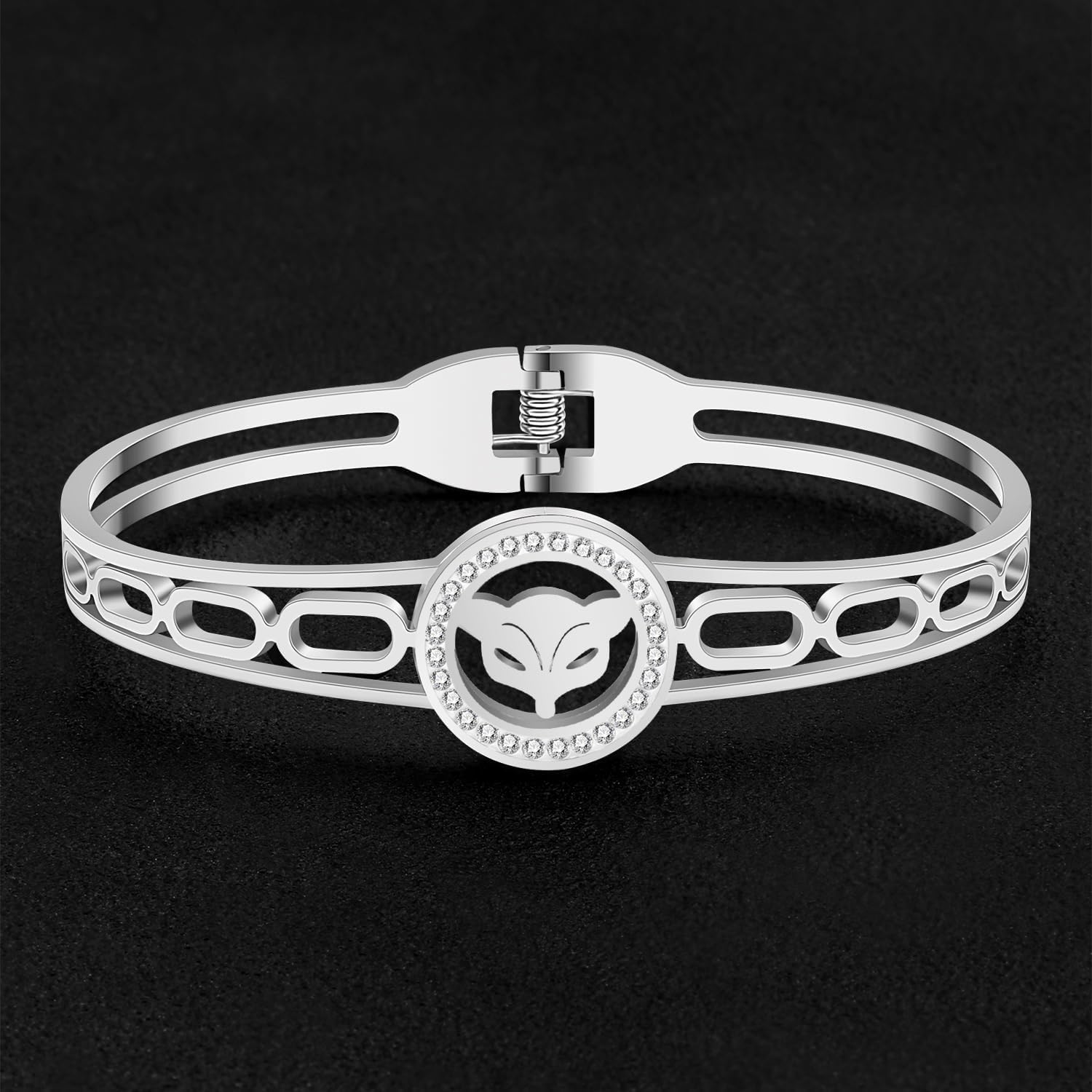 Stainless Steel 18K Gold Silver Plated Crystal Cute Fox Bracelets Wild Animals Hollow Out Cuff Bangle Jewelry For Women Friendship Charms Gifts - Image 4