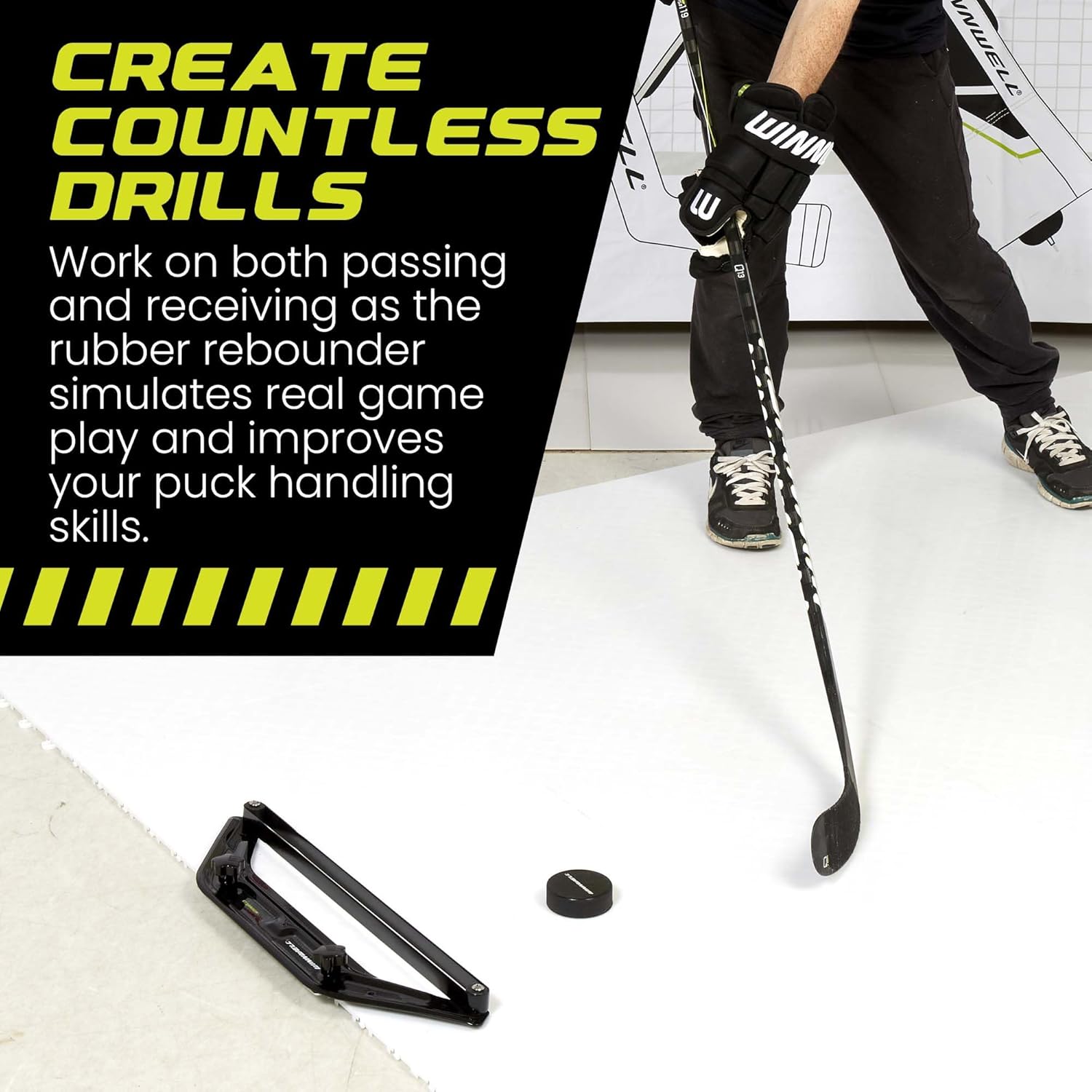 Winnwell Hockey Passer Training Aid - Clamp On Passing & Stick Handling Basic Trainer, Help Improve Puck Control & Shooting with Rubber Rebounder Passing Aid | Equipment Made for Kids & Adults
