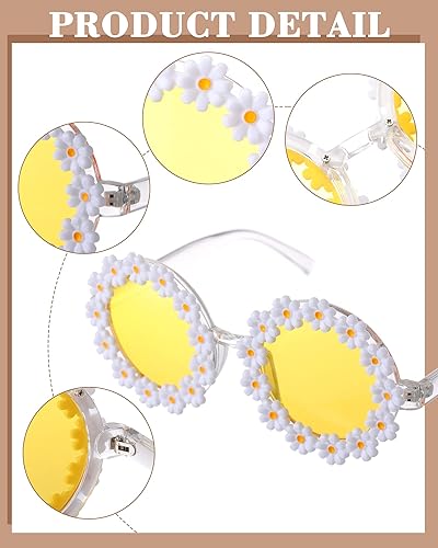 Miniatura 7 de 12 pares de lentes de sol retro con margaritas redondos flores divertidos lentes de sol para fiestas para adultos festivales gafas de sol florales