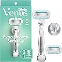 Gillette Venus Extra Smooth Sensitive Razor for Women, Includes 1 Reusable Razor Handle + 2 Refills, for Sensitive Skin with Metal Handle and Shower Holder