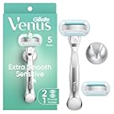 Gillette Venus Extra Smooth Sensitive Razor for Women, Includes 1 Reusable Razor Handle + 2 Refills, for Sensitive Skin with Metal Handle and Shower Holder