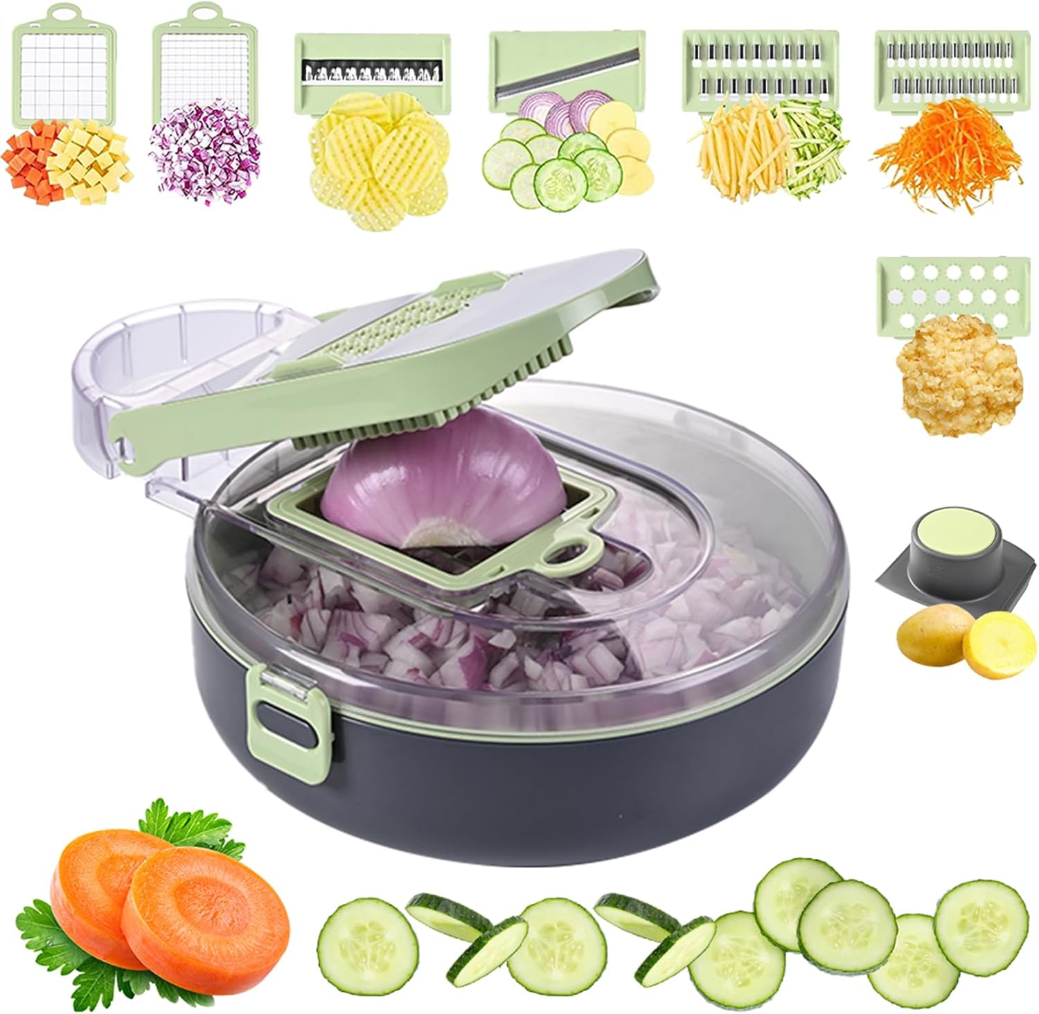 Ear&Ear vegetable chopper, Vegetable with Container Chopper, Vegetable Slicer Dicer Cutter, Veggie Chopper With 8 Blades, Food Salad Chopper Potato Slicer, Good Assistant in Kitchen Ear&Ear vegetable chopper, Vegetable with Container Chopper, Vegetable Slicer Dicer Cutter, Veggie Chopper With 8 Blades, Food Salad Chopper Potato Slicer, Good Assistant in Kitchen