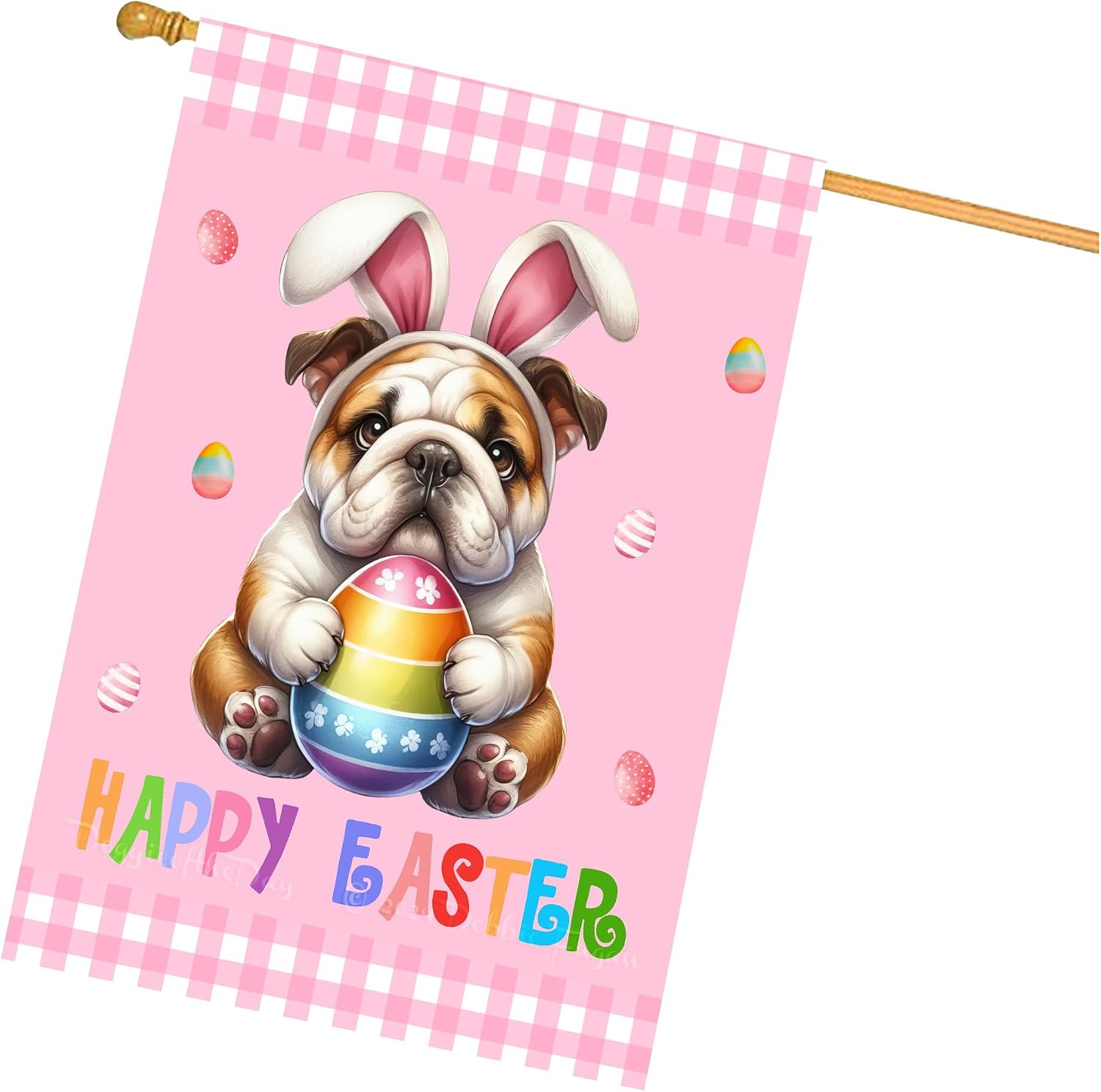Bull Terrier Easter Day Dog House Flags for Home Decorations - Double Sided Yard Lawn Easter Festival Decorative Gift - Holiday Cats Flag Decor 28"w x 40"h