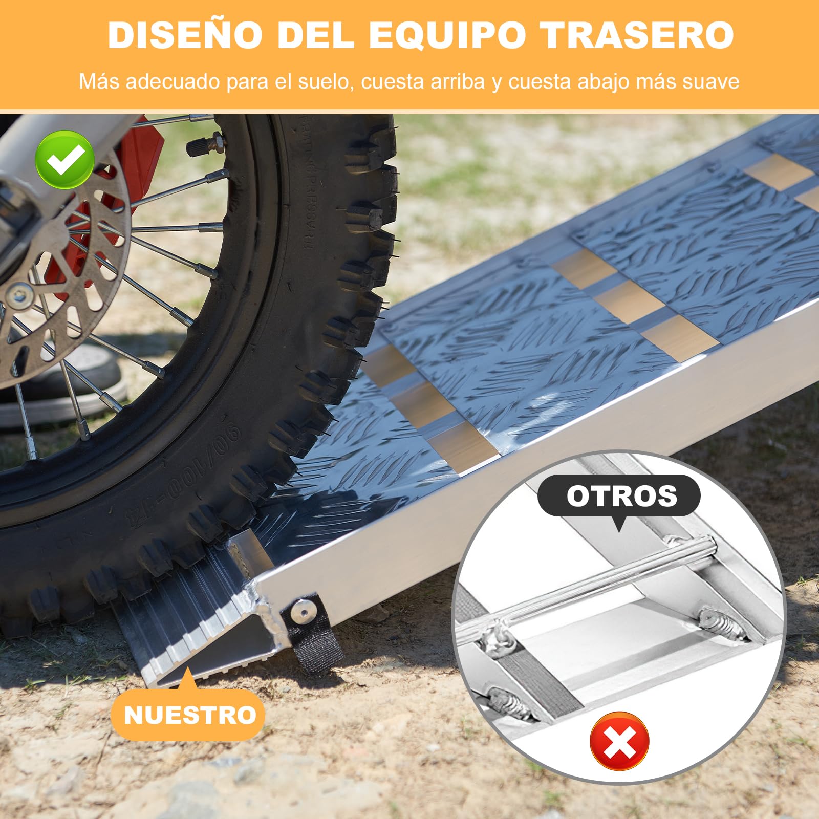 gardhom Rampa Moto Plegable 340kg 180x28x4.5cm Rampas para Coches Aluminio Sólido Rampas de Carga, Bicicletas, Remolques, Cortadoras de Césped, Sillas de Ruedas