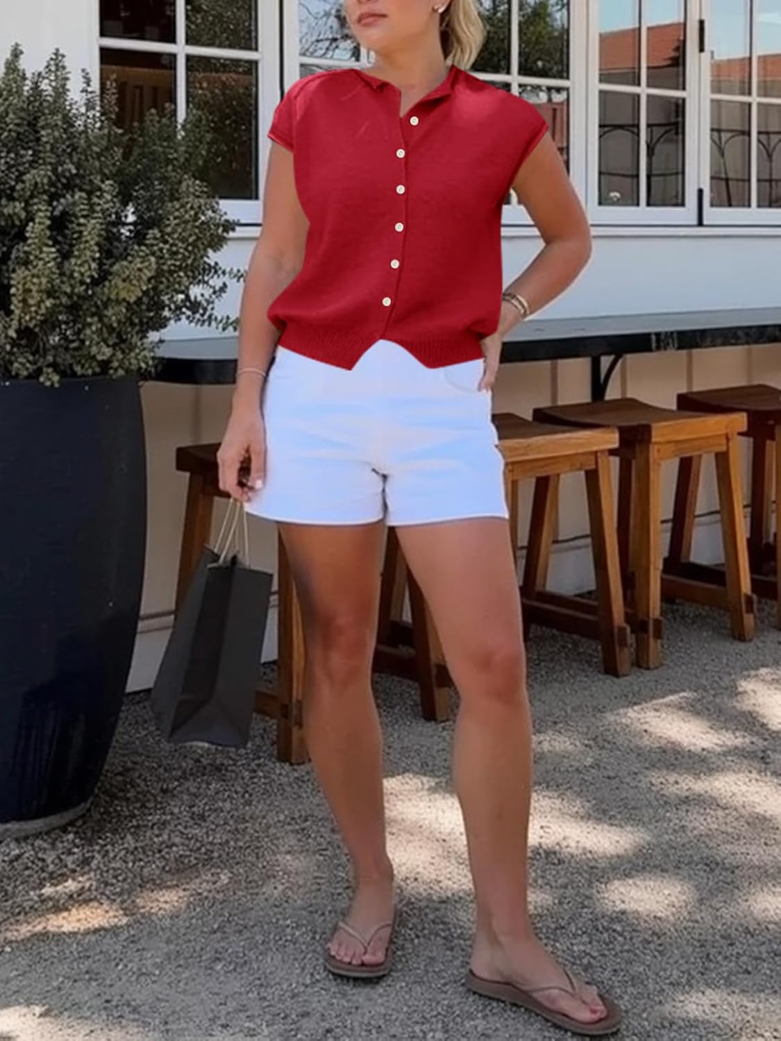 Cicy Bell Womens Cap Sleeve Sweater Vest Lightweight Casual Knit Tank Tops Trendy Crew Neck Button Cardigans - Image 7