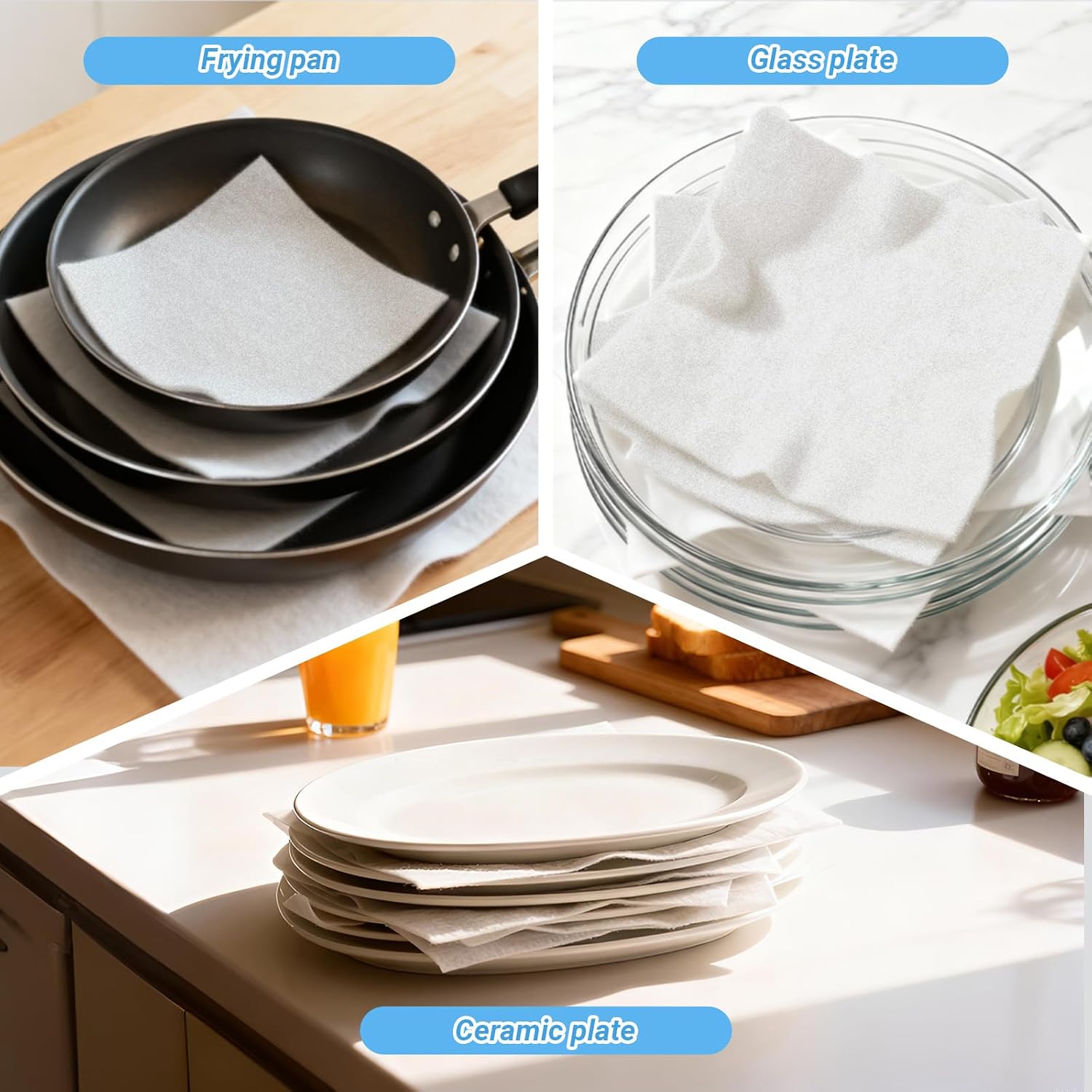 20 Pack Platter Storage Dividers - 15.8x11.8in Long Felt Porcelain Plate Dish Protectors, Serving Tray Separators Pads for Stacking in Cabinet or China Storage Containers