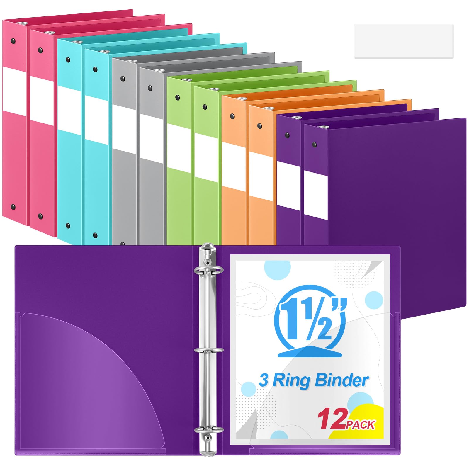 Henoyso Confezione da 12 raccoglitori trasparenti a 3 anelli da 3,8 cm, con 2 tasche, contiene 350 fogli di carta da 21,5 cm x 28 cm, raccoglitori di grande capacità per scuola, lavoro, ufficio o casa