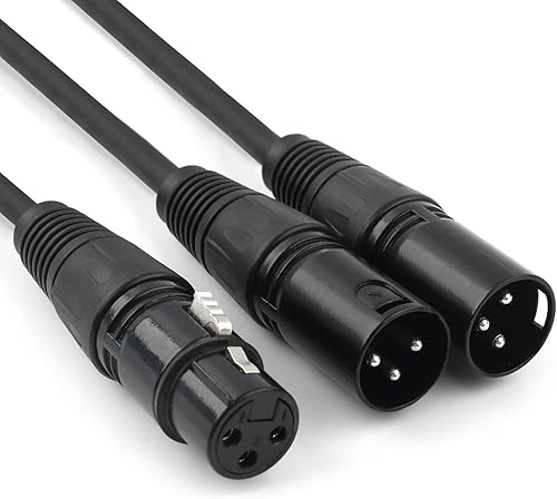 Disino - Cable divisor XLR hembra a 2 macho cable de micrófono XLR Y cable divisor equilibrado (3 pines macho a 1 hembra) - 1.5 pies
