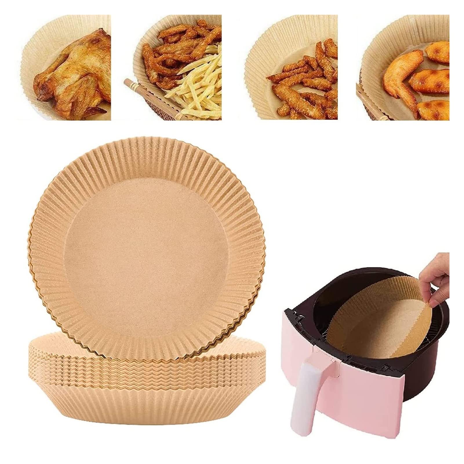 Revestimiento de Papel desechable para freidora de Aire, desechable Antiadherente, Papel para Hornear a Prueba de Aceite, a Prueba de Agua para Asar microondas (Color : 20Pcs Brown