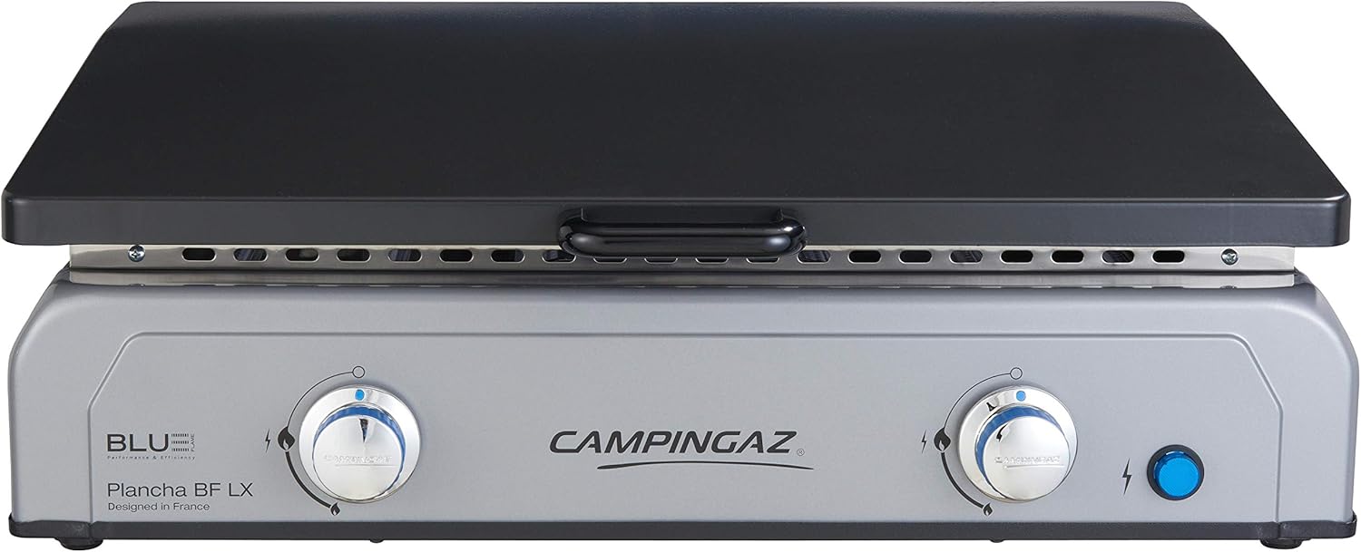 Campingaz Plancha, barbecue da tavolo a gas, con piastra in acciaio smaltato e 2 bruciatori in acciaio, griglia da tavolo con tecnologia BlueFlame per grigliare mediterraneo a la plancha Campingaz Plancha, barbecue da tavolo a gas, con piastra in acciaio smaltato e 2 bruciatori in acciaio, griglia da tavolo con tecnologia BlueFlame per grigliare mediterraneo a la plancha